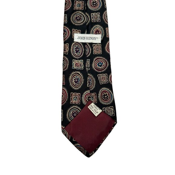 John Henry Mens 100% Silk Multicolor Geometric Pattern Tie - Picture 3 of 6